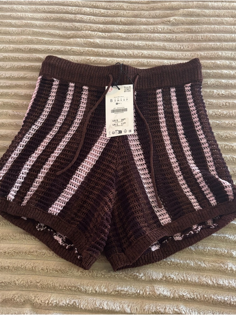 Zara Brown and Pink Striped Knit Athletic Shorts